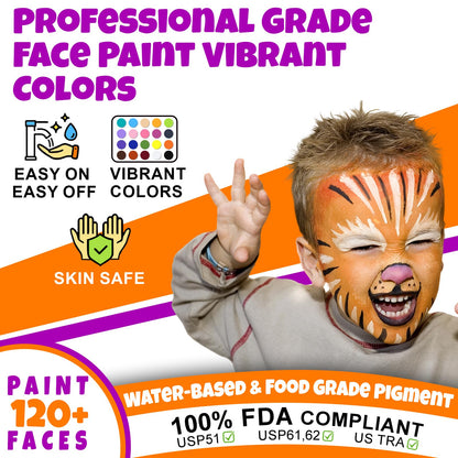 Drawdart Face Painting Kit for Kids - 20 Colors Water Based Non-Toxic Paint With Stencils & Brushes - Professional Body Makeup Kit for Parties, Birthdays, Halloween
