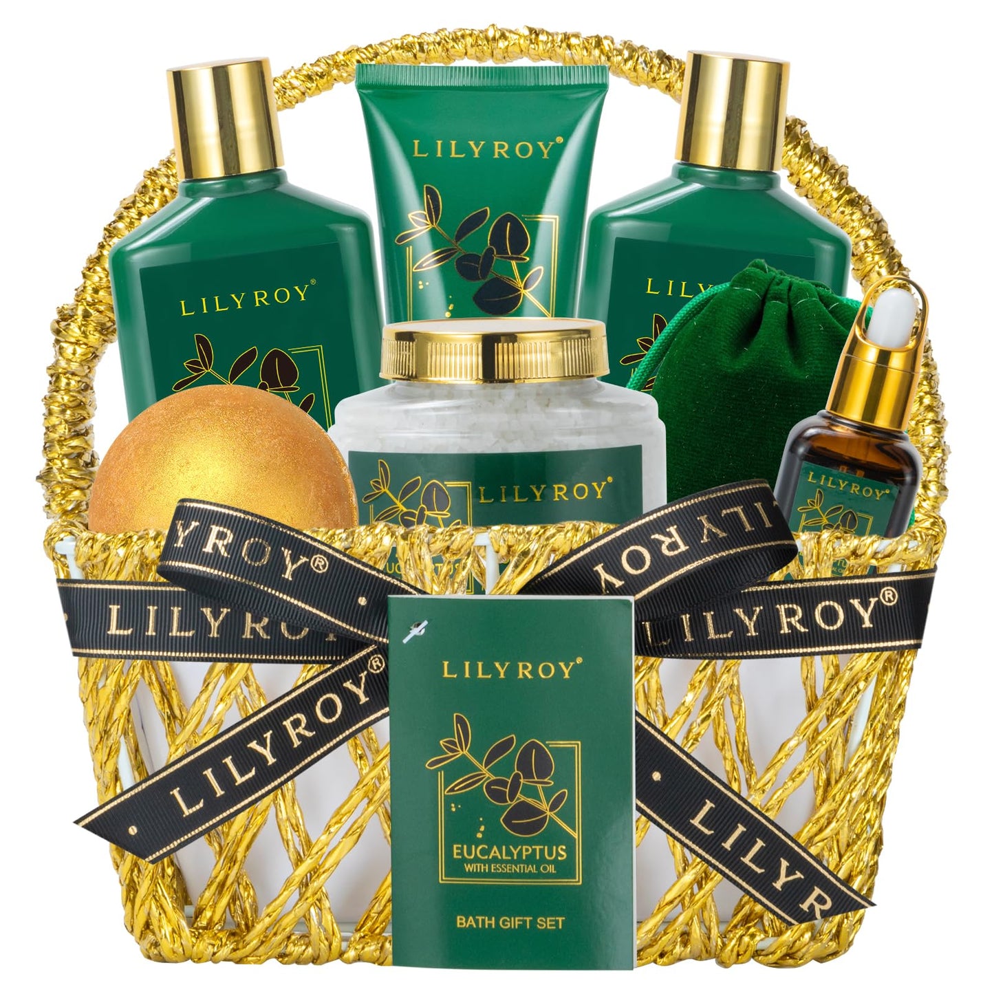 Spa Gift Basket for Christmas Gifts - 9 Pieces Premium Eucalyptus Bath & Body Care Kit for Women & Men, Holiday Gift for Mothers Day, Valentine's Day, Father's Day, Birthday with Shower Gel & More