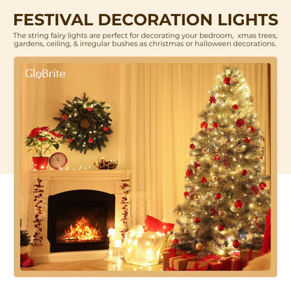 GloBrite Fairy Lights 1000 LED - Christmas Lights with 8 Modes Function for Christmas Tree Outdoor Lights Christmas Lights Garden Lights Christmas Tree Decorations - White