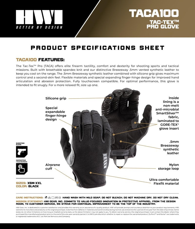 HWI Gear TAC-TEX PRO TACA300 Gloves, Hunting, Outdoor Sports, Touchscreen, Light Duty, Breathable, Dexterity, Coyote Brown, Small