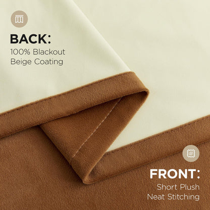 Joydeco Golden Brown 100% Blackout Curtains 90 Inch 2 Panels, Luxury Thermal Brown Velvet Curtains for Bedroom Living Room, Soundproof Blackout Window Drapes, Rod Pocket & Back Tab (52W x 90L)