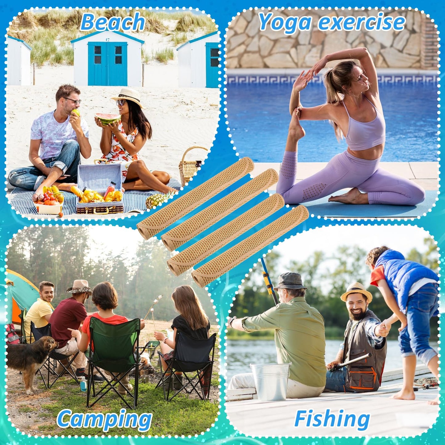 Sibosen 4 Packs Straw Beach Mat 20 * 70 inch Waterproof Non Slip Straw Mat Foldable Lightweight Picnic Mat for Camping Sunbathing Picnic Floor Yoga