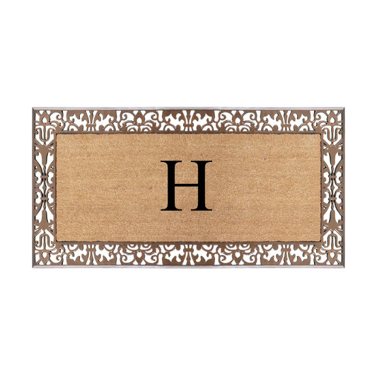 A1HC Natural Coir Doormat for Outside Entrance, Anti-Shed Treated Front Door Mat 30" x 60", Long Lasting Front Porch Entry Matt Monogrammed - H (Plain Bronze)