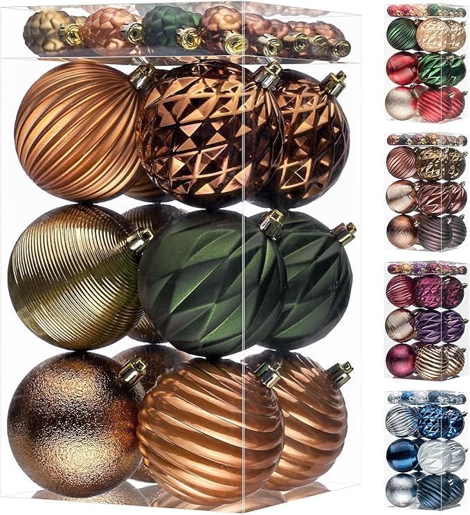 JORNOY Earth Tone Christmas Tree Ornaments - 3.12inch/80mm Shatterproof Ornaments for Christmas Tree Set Plastic Decorative Hanging Balls Ornaments for Xmas Tree Decorations, 32ct (Earth Tone)