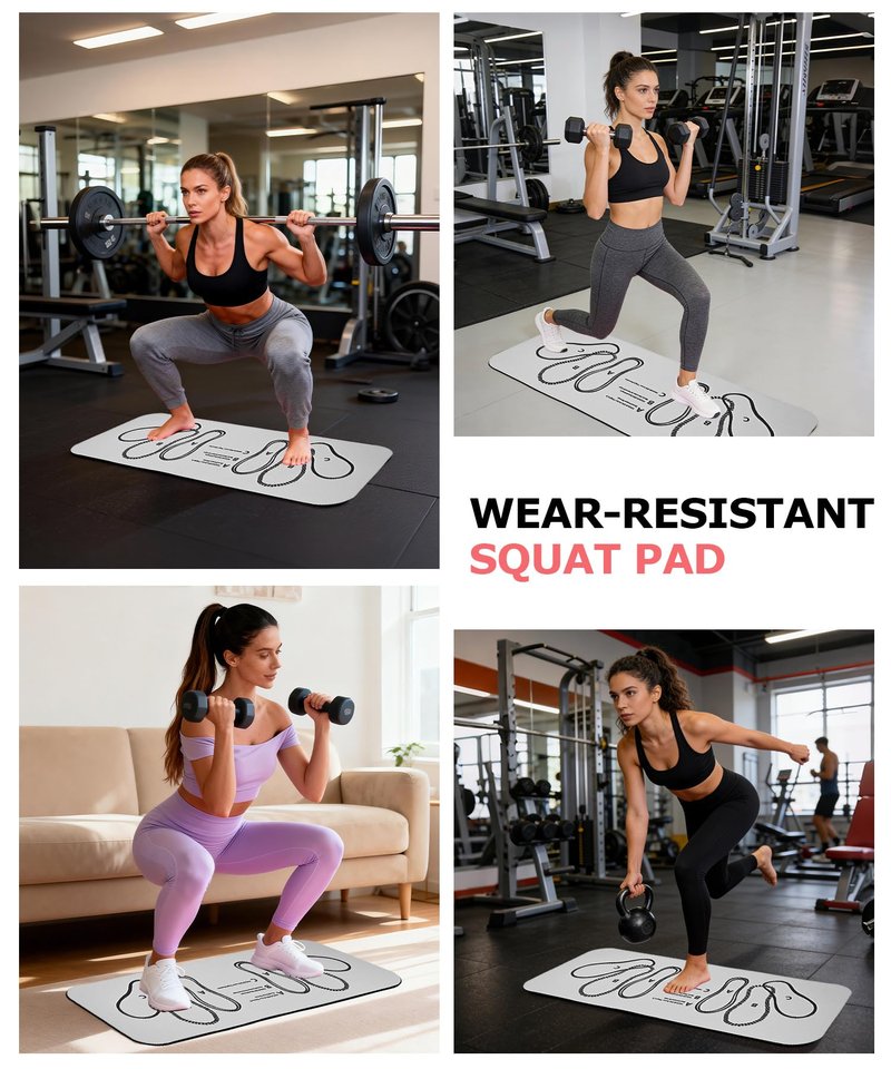 Squat Mat with Foot Position,Large Non-Slip Squat Target Pad， Pad 31.5'' X13.8'',6mm Thickness Squat Mat Foot Positioning, Exercise Mat for Squats, Leg and Abdominal Workouts