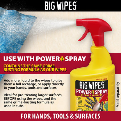 Big Wipes Heavy Duty Pro+ Hand Wipes x100 - Dispenser Tub | Removes Paint, Oil, PU Foam & Adhesives. Aloe Vera & Vitamin E Enriched, Dual-Sided Trade Wipes, Skin Safe, Tear Resistant