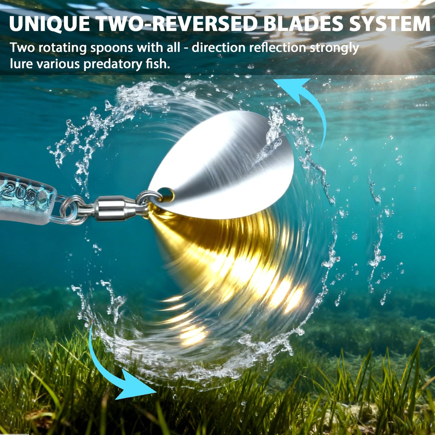 Spinner Baits for Bass Fishing, 20g Multi-Color Options with 3D Eyes & Rotating Blades Fishing Spinners, Freshwater Saltwater Bass Fishing Lures for Trout Walleye Crappie Pike