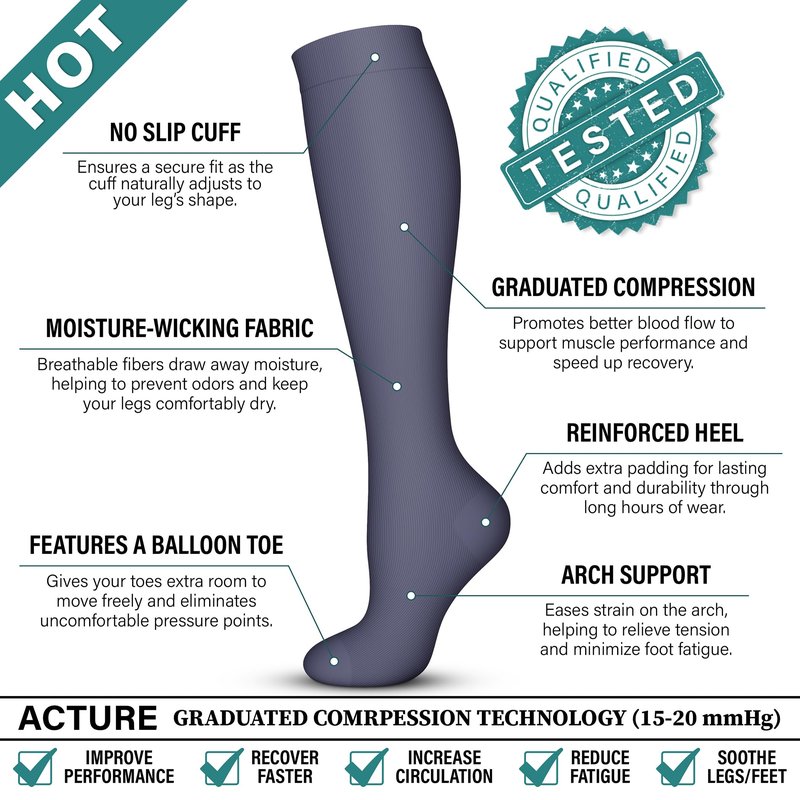 Acture 6 Pack Compression Socks for Women and Men - Knee High for Medical, Running, Nurses, Travel