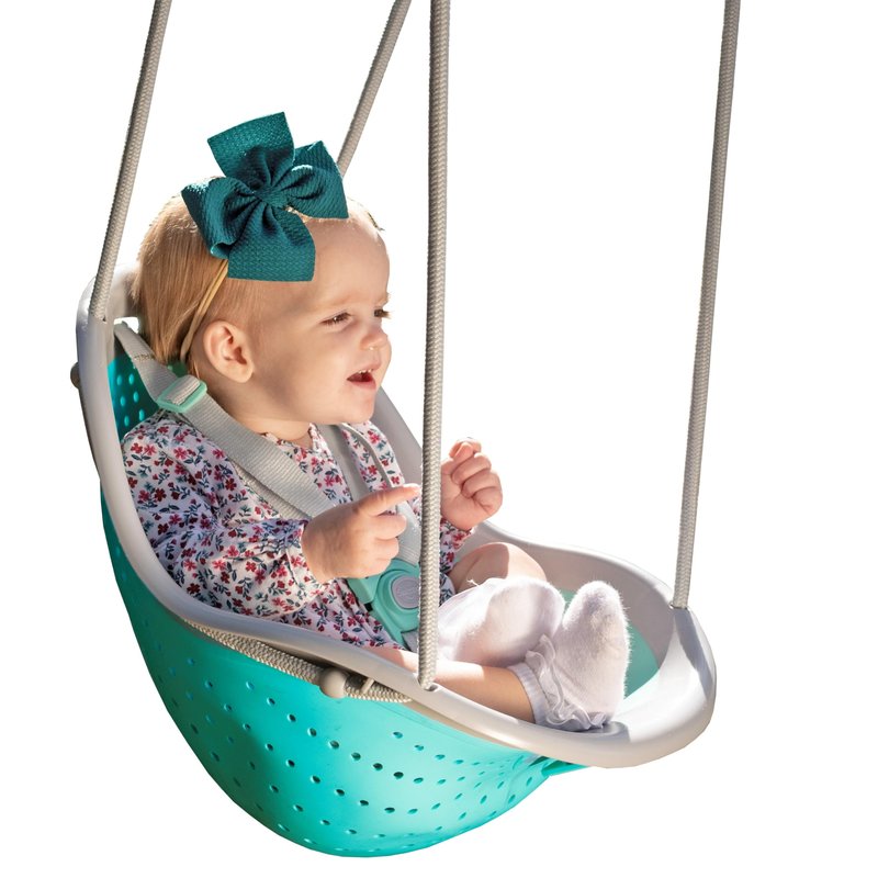 Sweeng Child Swing with Ease Z Adjust Harness Straps, Collapsible and Flexible Design, and Easy Hang Metal Hooks for Patio, Lawn, and Garden, Teal