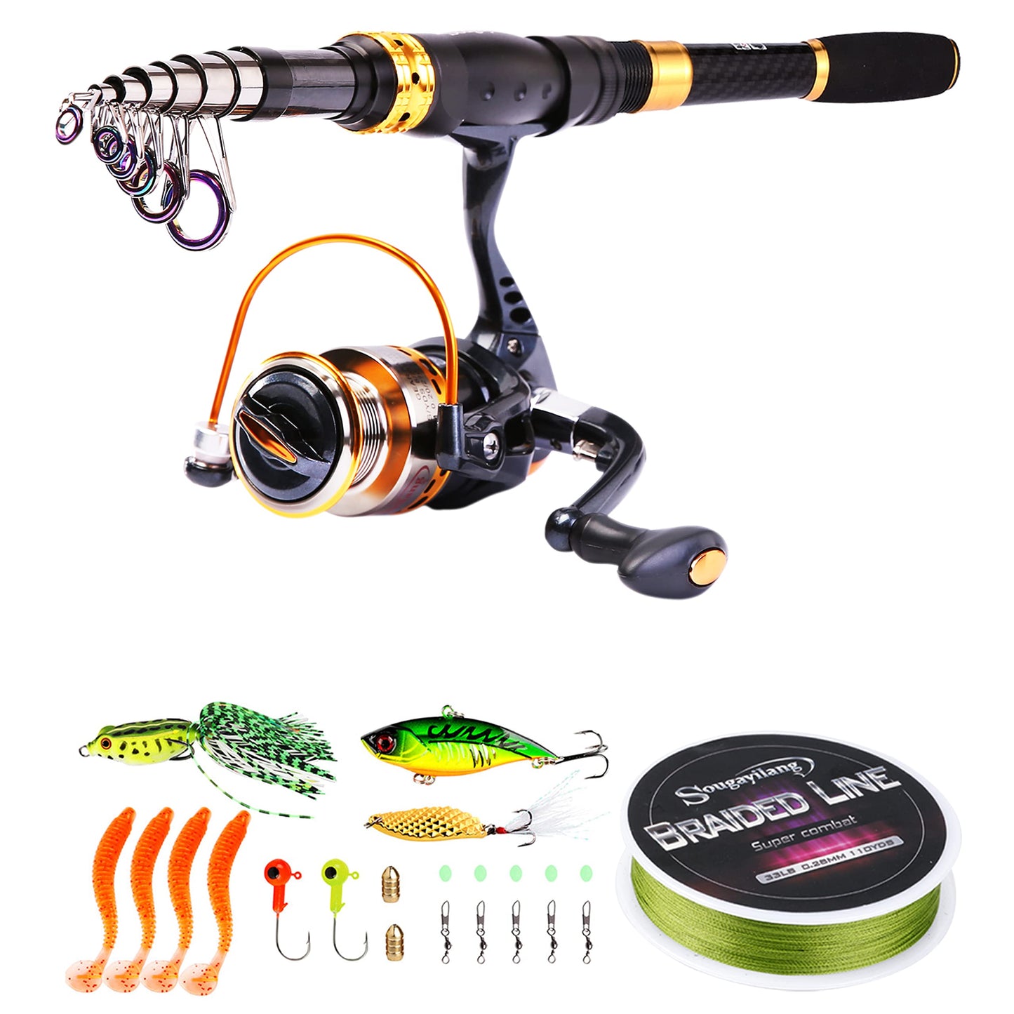 Sougayilang Fishing Rod Reel Combos Carbon Fiber Telescopic Pole with Spinning Reel Line Lures, Fishing Gear Accessories for Travel Saltwater Freshwater Fishing-2.1M/6.89Ft