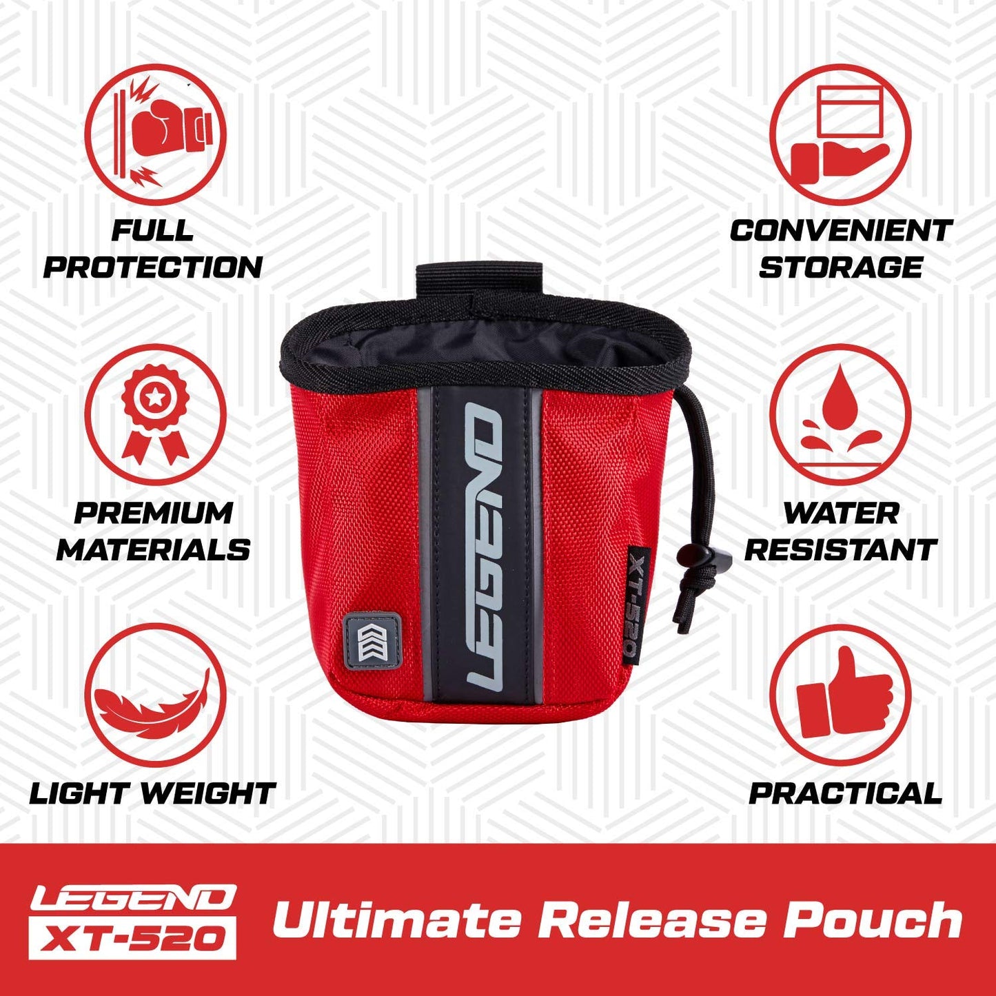 LEGEND XT520 Quick Release Pouch & Finger Tab Bag - Interior Divider for Better Organization & Storage of Release Aids - Attaches to Standard 2" Belt - Quick Drawstring Closure (Red)