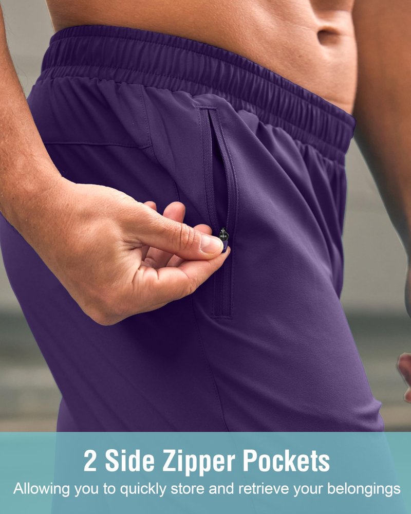 Men's Athletic Running Shorts with Zipper Pockets Quick Dry 7"/ 5"/ 9" Workout Gym Shorts for Basketball Hiking(Purple,7XXL)