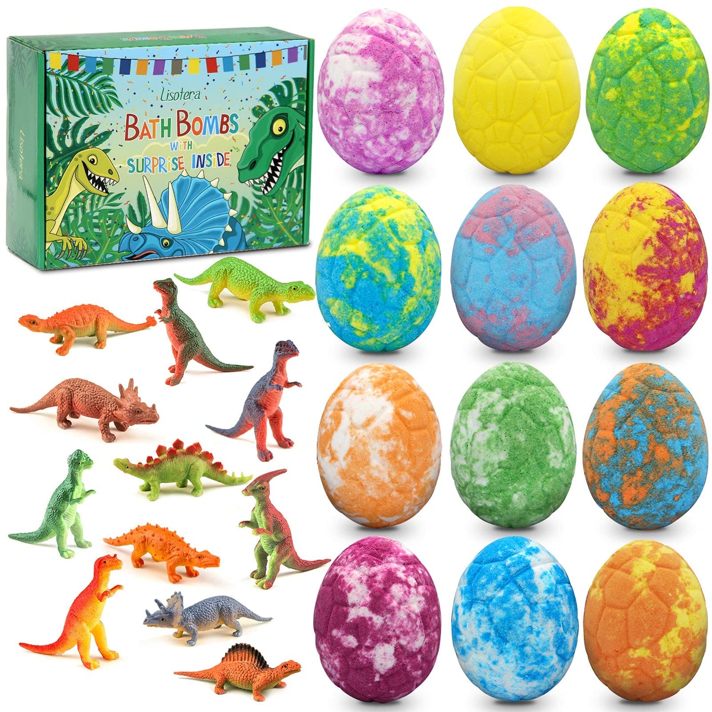 Easter Bath Bombs for Kids with Surprise Toys Inside - Perfect Basket Stuffers, 12Pcs Dino Egg Bath Bombs Gift Set, Gentle and Kids Safe Bubble Bath for Birthday Girls Boys
