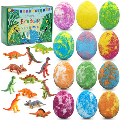 Easter Bath Bombs for Kids with Surprise Toys Inside - Perfect Basket Stuffers, 12Pcs Dino Egg Bath Bombs Gift Set, Gentle and Kids Safe Bubble Bath for Birthday Girls Boys