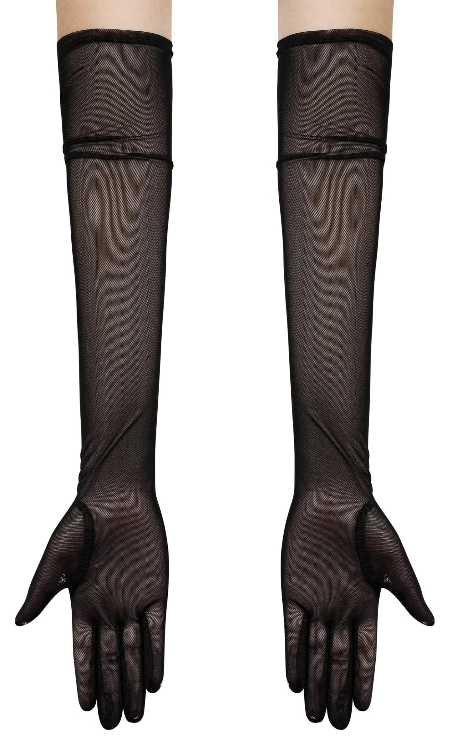 Hazhlko Women's Long Stretchy Mesh Tulle Sheer Gloves Costume Wedding Opera Halloween Party 1920's Dance Gloves Black