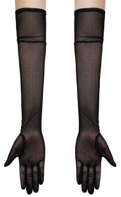 Hazhlko Women's Long Stretchy Mesh Tulle Sheer Gloves Costume Wedding Opera Halloween Party 1920's Dance Gloves Black