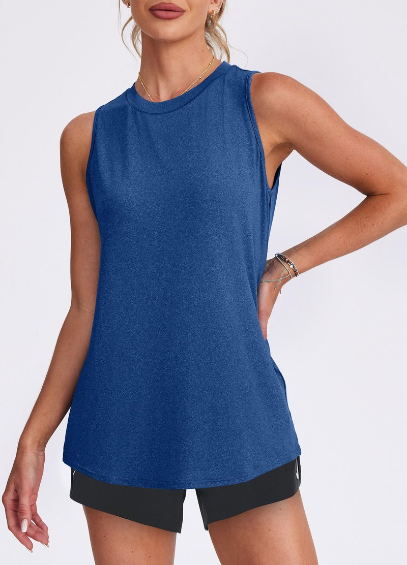 XIEERDUO Tank Top for Women 2025 Loose Fit Workout Tops High Neck Athletic Running Shirts Blue Forest M