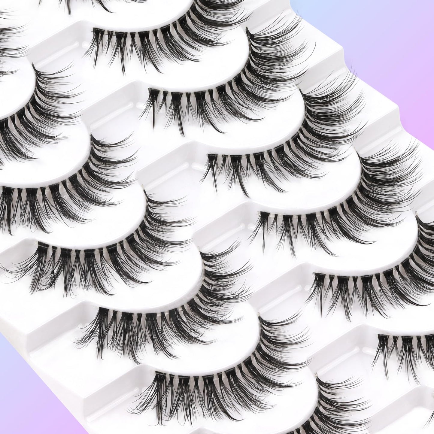 Losha Lashes Wispy False Eyelashes Natural Look Cat Eye Lashes 8 Pairs Faux Mink Lashes with Clear Band Soft Lightweight Fake Eyelashes Handmade Reusable Strip Lashes Pack (G2)