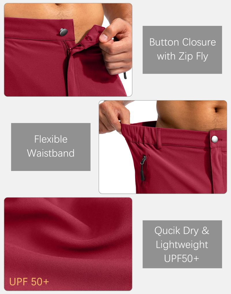 Pudolla Men's Hiking Cargo Shorts 9" Lightweight Outdoor Work Shorts for Men Travel Golf Camping Casual with 5 Zipper Pockets(Red XX-Large)