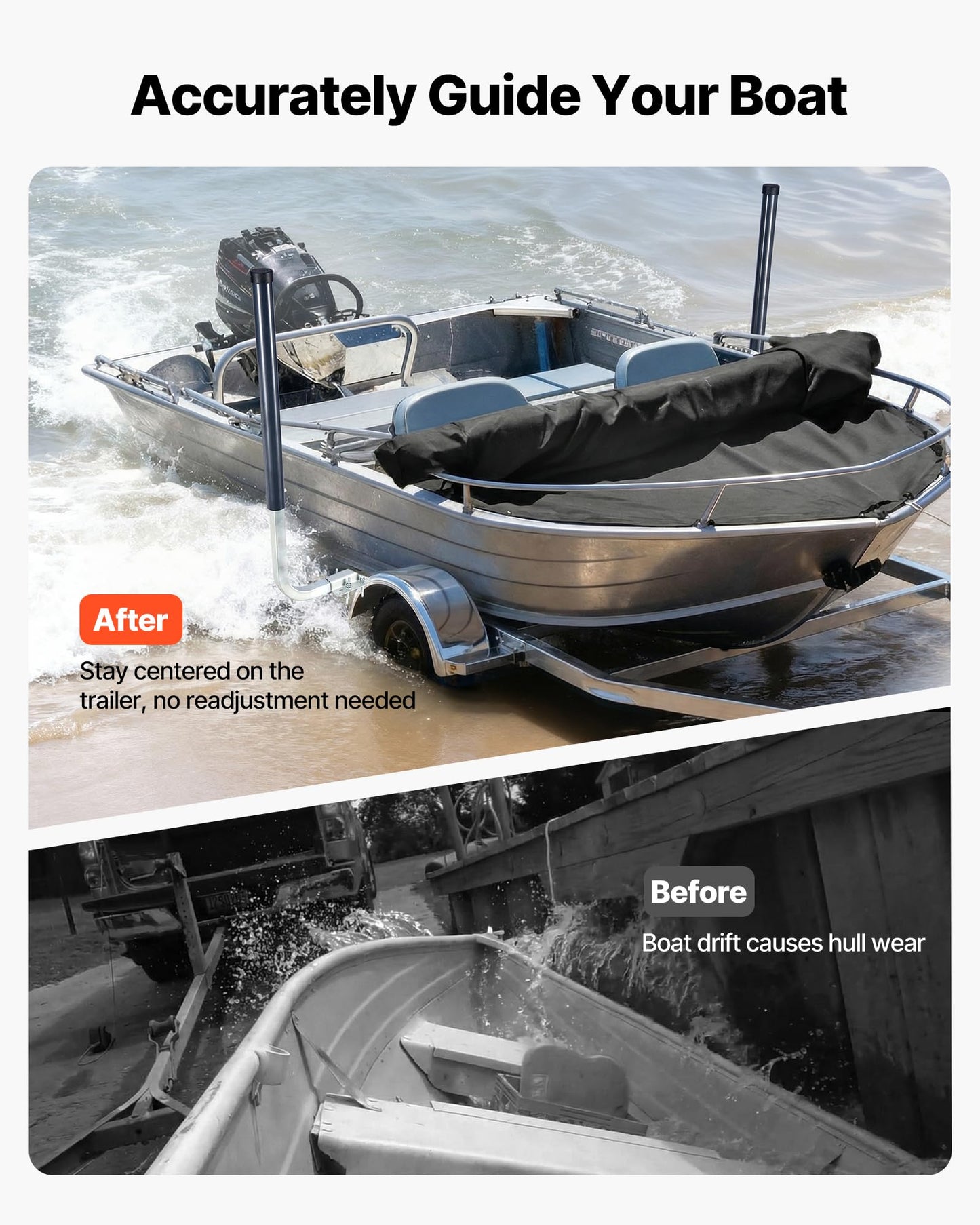 VEVOR Boat Trailer Guides, 40 in/48 in Height Guide Poles, 2PCS High-Hardness Steel Trailer Guide-Ons, Adjustable Guide Poles with PVC Pipes, for Ski Boats, Compact Fishing Boats, Small Sailboat