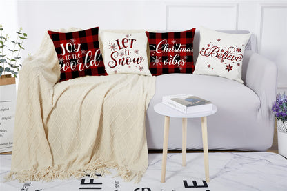 Artmag 16x16 Christmas Pillow Covers, Decorative Farmhouse Christmas Vibes Believe Buffalo Plaid Let it Snow Outdoor Pillow Shams Cases Slipcovers Set of 4 for Couch Sofa