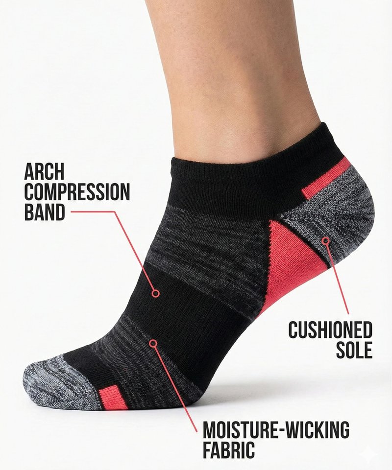 Tipi Toe Women's 6 Pack Breathable Comfort Running Black Color Grey Contrast Womens Comfy Socks, SP35-A-6