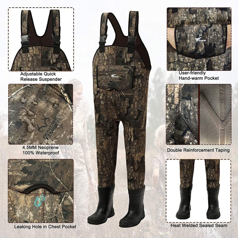 8 Fans Kids Chest Waders with Boots,Neoprene Waterproof Youth Waders Insulated Toddler Hunting & Fishing Waders for Kids Boys Girls Size 4/5