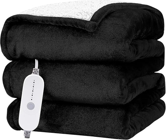 HYLEORY Heated Electric Blanket Queen 84"x90" Soft Fleece & Flannel with 5 Heating Levels & 10 Hours Timer Auto Shutt Off, ETL Certified, Washable，Heated Blanket for Body-Black