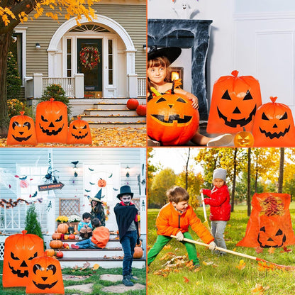 12Pcs Halloween Pumpkin Lawn Bags - Halloween Decorations Leaf Bags with 5 Designs, Halloween Party Favors Fall Halloween Trash Bags with Twist Ties for Yard Lawn Garden Halloween Decorations Outdoor