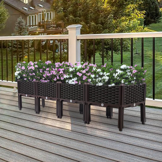 IOENC 4 Sets Raised Garden Bed, Garden, Raised Garden Beds Outdoor, Planter Boxes Outdoor, for Flowers Vegetables Flowers Growing Indoor Plants Fence Balcony Patio Gardening Supplies - Brown