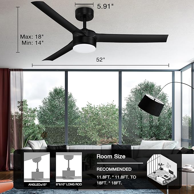 cumilo 52 inch Smart Ceiling Fans with Light and Remote Control,Dimmable LED Lights Silent DC Motor,Control via WIFI Alexa Google App,Outdoor Indoor Modern Ceiling Fans for Living Room Patio