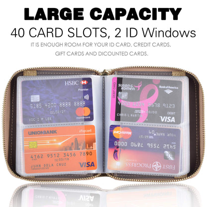 Easyoulife Womens Credit Card Holder Wallet Zip Leather Card Case RFID Blocking (Gold)