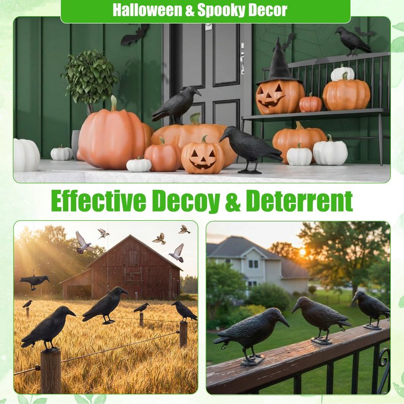 Novabright 6 Pcs Realistic Crow Decoys-Life Sized Simulation Crow Statue, Hunting Bait Decoys, Black Crows Decoy Figuring with Feet Stake for Hunting Halloween Party Yard Garden Decoration