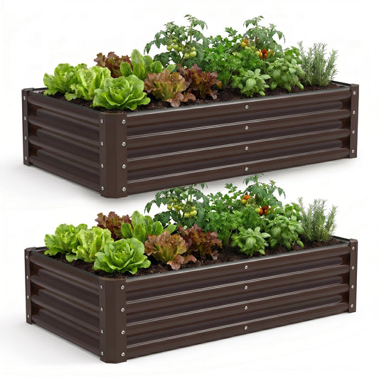 ActiveTrail 2 Pack Galvanized Raised Garden Bed Kit, Large Rectangular Metal Oval Raised Garden Beds, Outdoor Deep Root Box Planter for Gardening, Vegetables, Flowers, Herbs (4x2x1FT, Brown)