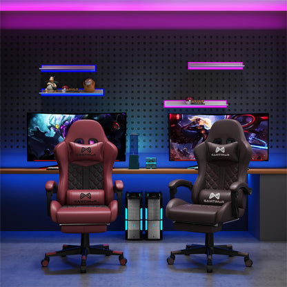 Gamtimer Gaming Chair,Computer Chair with Footrest and Lumbar Support,Breathable PU Leather,4D Lumbar Support and Headrest,360 Degree Swivel Chair with Adjustable Ergonomic Backrest for Adults(Red)