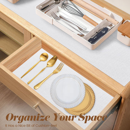 Drawer Shelf Liner for Kitchen Cabinets, Non Adhesive Slip Resistant Shelf Paper Easy to Clean, Strong Grip Thickened Waterproof Washable Mats for Pantry Shelves Cupboard Dresser(White, 12 in x 10 FT)