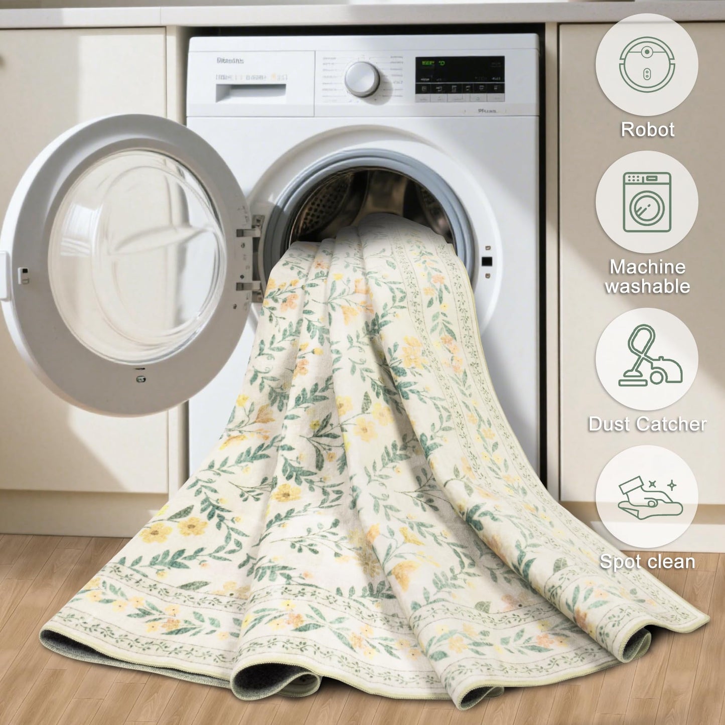 Runner Rug for Entryway: 2x6 Kitchen Rugs Non Slip Washable Ultra-Thin Soft Floral Carpet Indoor Floor Stain Resistant Carpets for Hallway Bedroom Kitchen Laundry Bathroom Dorm Beige/Multi