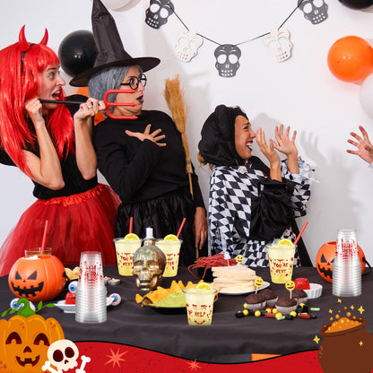 FoldTier 50 Pcs Plastic Halloween Bloody Cups - 12 oz Clear Disposable Drinking Cups for Home Halloween Theme Party Supplies Decoration (Blood Print)