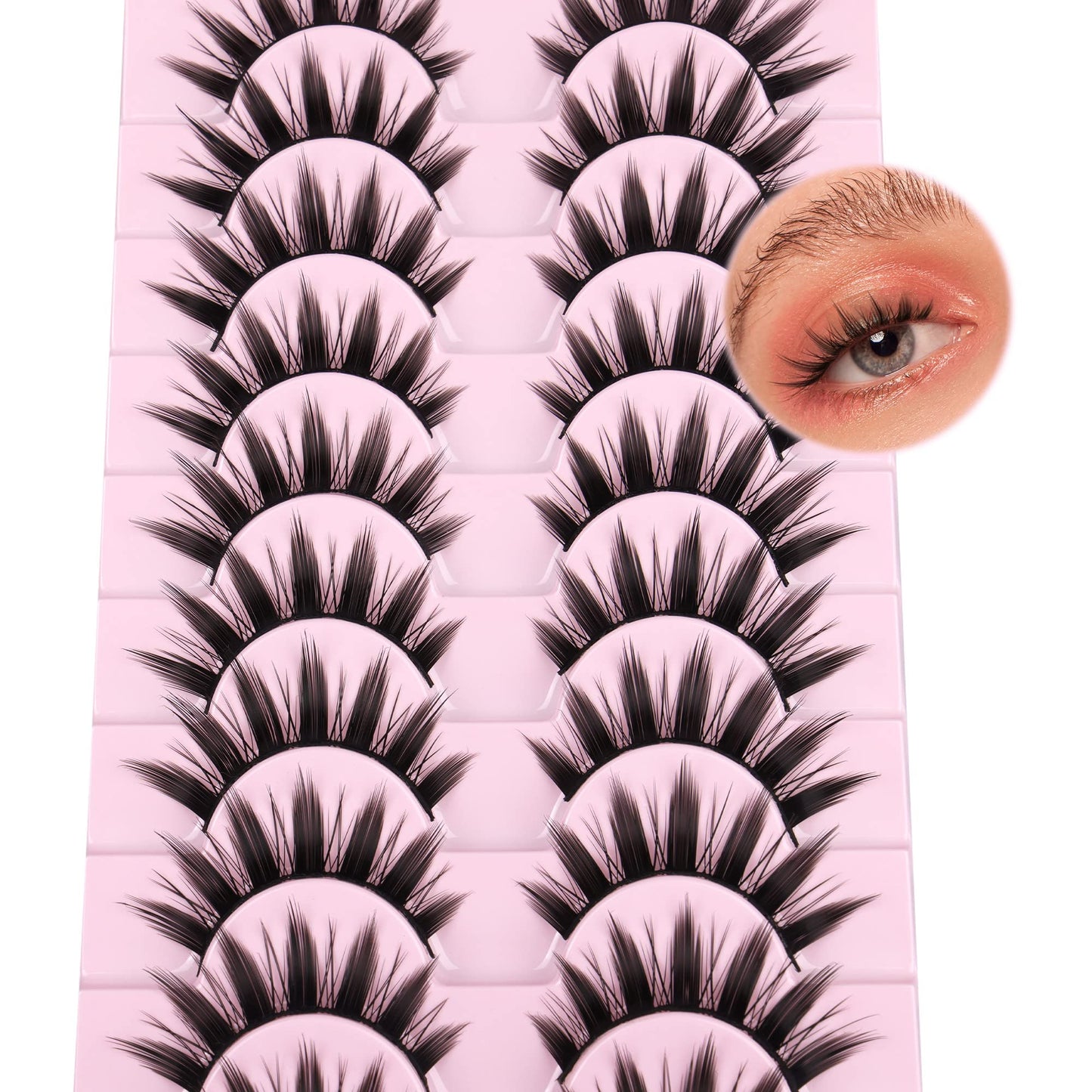 False Eyelashes 10 Pairs Manga Lashes Japanese Style Anime Thick Cosplay Lashes Natural Look 16MM Spiky 8D Wispy Faux Mink Lashes Full Strip Doll Lashes by FANXITON