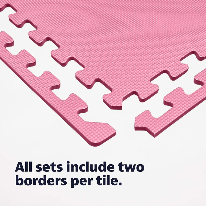 EVA Foam Floor Tiles - 1/2 Inch Thick Interlocking Mats for Indoor Gym & Home Use | 24" x 24" Pink, 16 Sq Ft (4 Tiles)