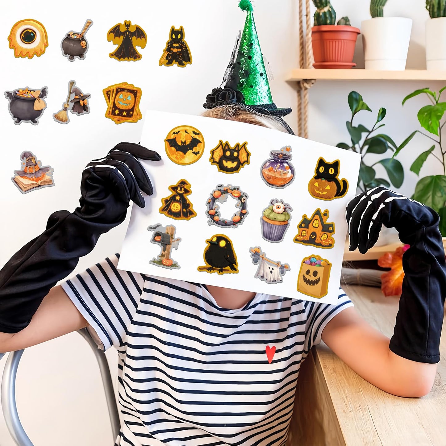 200 PCS Halloween Stickers, Pumpkin Sticker, Non-Repeating Vinyl Waterproof Holiday Party Stickers for Kids & Adults, Halloween Party Favors, Trick or Treat Crafts & Gifts