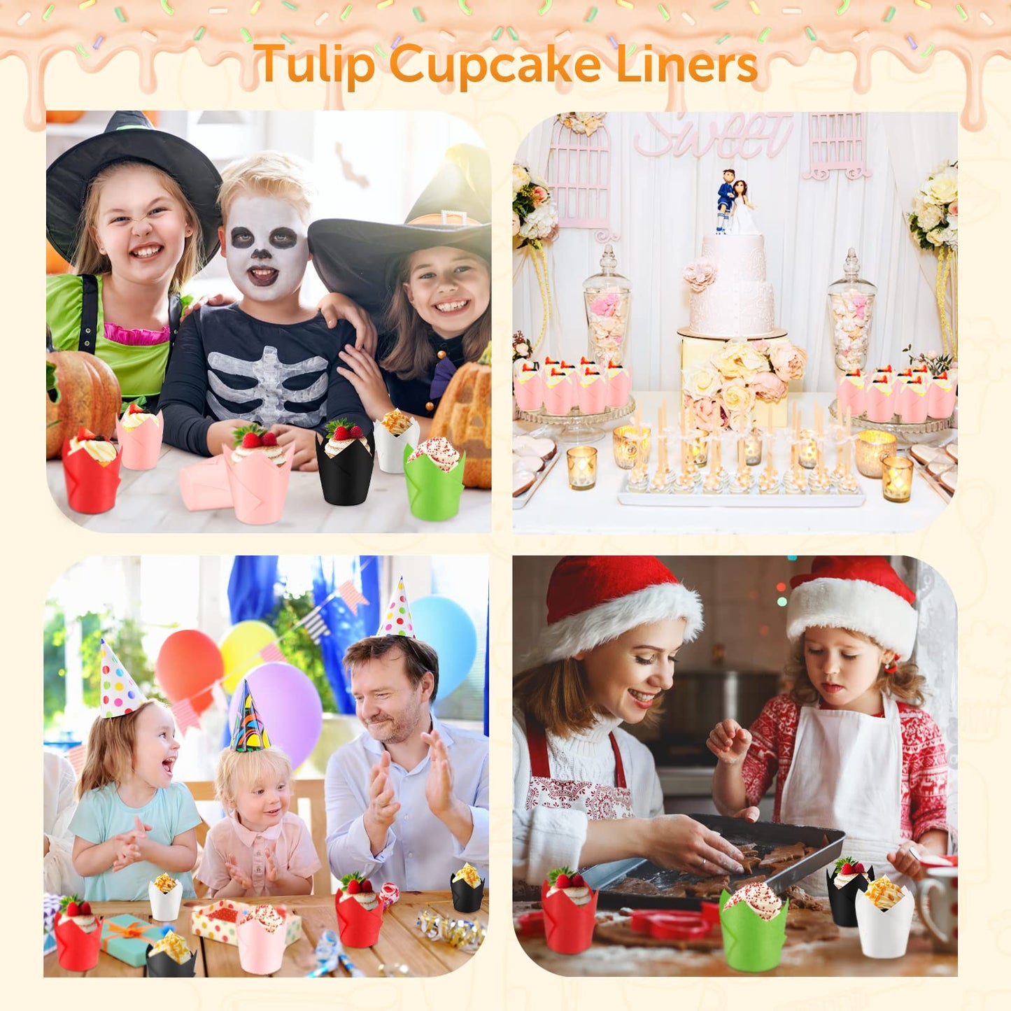 Xinlife Baking Cups 100Count Cupcake Liners Standard Tulip Baking Paper Cupcake Greaseproof Muffin Liners for Wedding Birthday Christmas Party Baby Shower Anniversaries All Festivals, Black