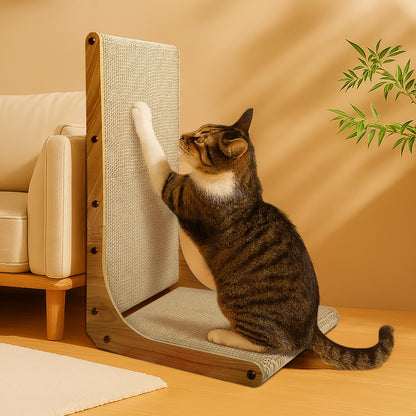 AGYM Cat Scratcher, 26 inch L Shape Cat Scratching Pad for Indoor Cats, Durable Sustainable Cardboard Scratcher with Box, Recyclable Vertical Cat Scratch Pad to Protect Furniture, Large