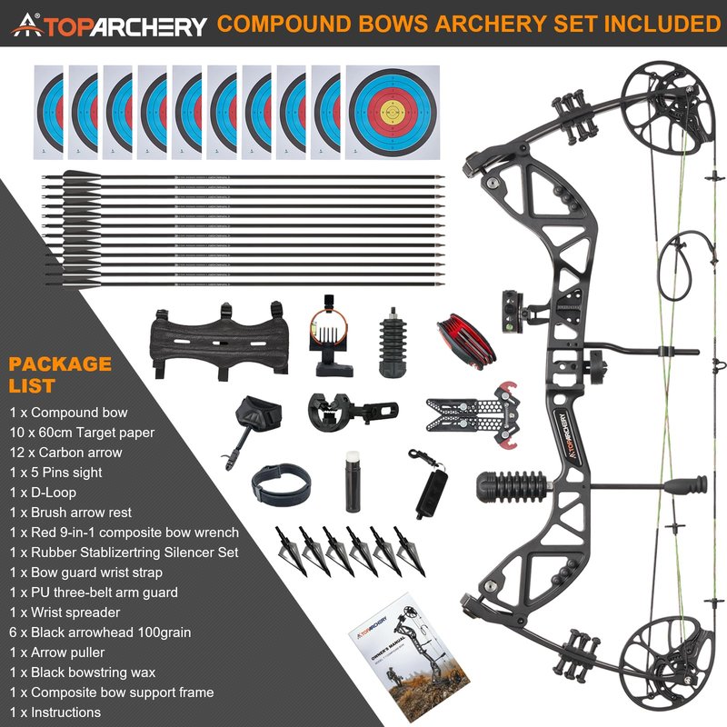 TOPARCHERY Compound Bow and Arrow for Adult Youth and Beginner- Right Hand Archery Compound Bows,Adjustable 30-70LB Draw Weight, 23.5-30.5IN Draw Length, Archery Hunting Bow Set