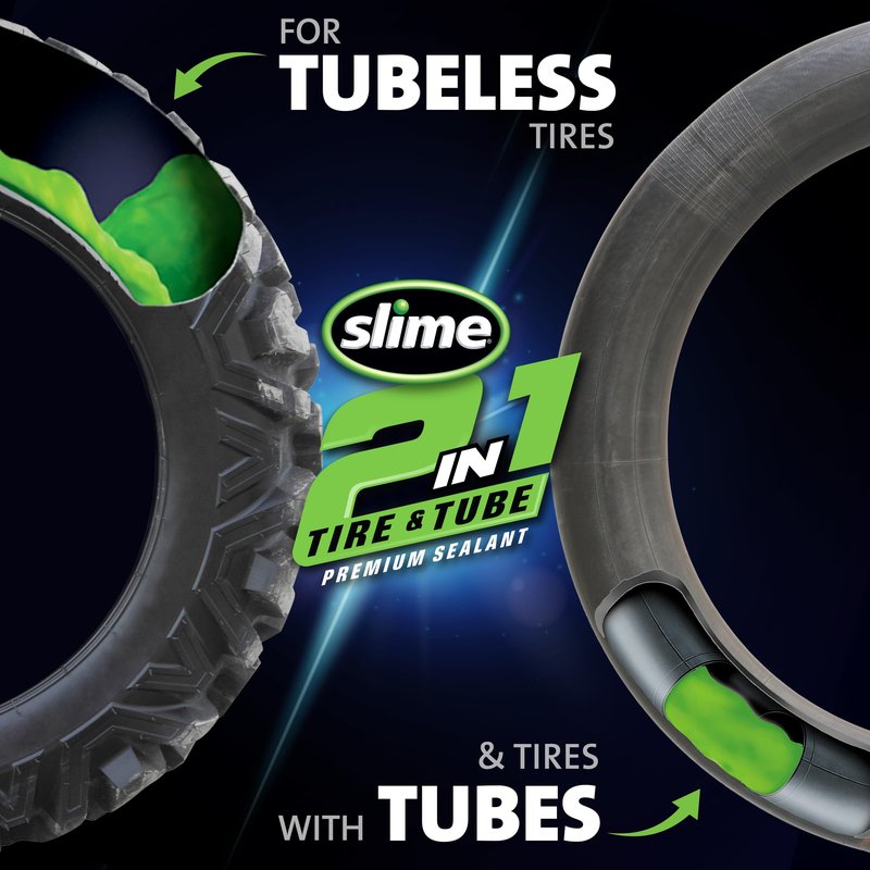 Slime 10193 Tire and Tube Sealant Puncture Repair Sealant, 2-in-1, Premium, Prevent and Repair, Suitable for Non-Highway Tires and Tubes, Non-Toxic, Eco-Friendly, 16oz Bottle