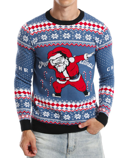Runhit Ugly Christmas Sweater for Men Women Knitted Long Sleeve Ugly Christmas Sweater Funny Santa Pullover for Holiday M