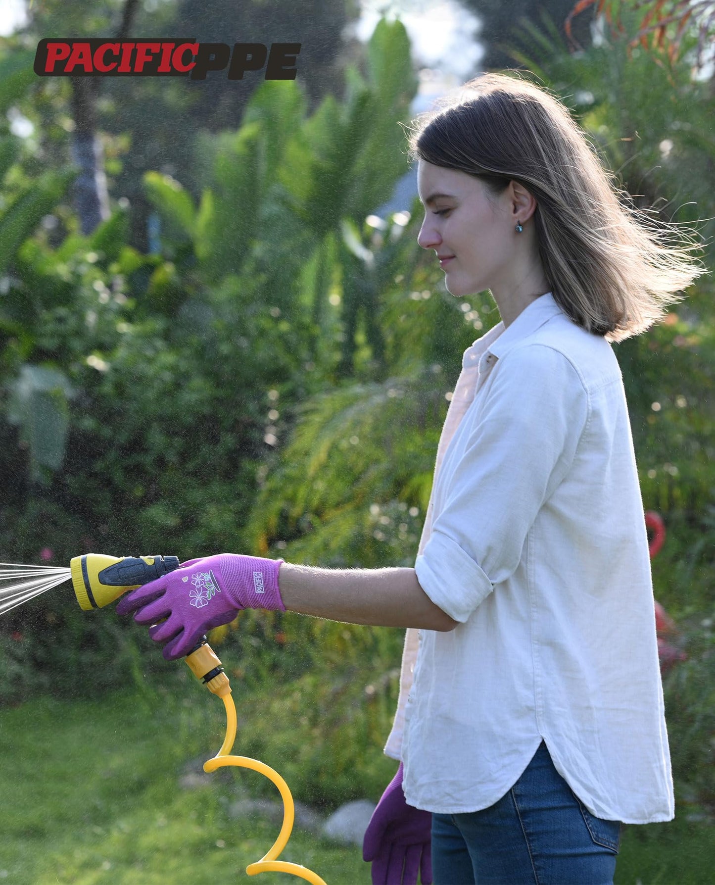 PACIFIC 3 Pairs Gardening Gloves for women, Rubber Coated Garden Gloves, Ladies Yard Work Gloves, Breathable, Purple & Yellow & Red, Medium