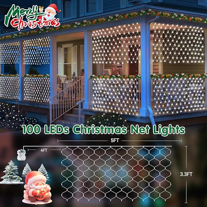 Hezbjiti Pack of 4 Battery Operated Christmas Net Lights Total 400LED Waterproof Twinkle String Mesh Lights for Xmas Trees Bushes Garden Yard Lawn Patio Christmas Decor (4Packs Cool White)
