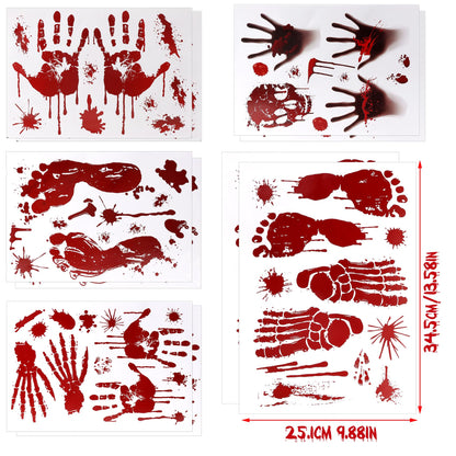 DC-BEAUTIFUL Halloween Bloody Handprint Footprint Horrible Window Stickers, 12 Sheets Decoration Clings for Window Wall Floor Glass Bathroom Outdoor Indoor Halloween Party