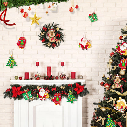Civaner 24 Sets Christmas Craft Kit for Kids Tree Ornaments Hanging Art and Craft DIY Project Gingerbread House Crafts Kit Christmas Box Claus Reindeer Crafts for Kids, 6 Styles